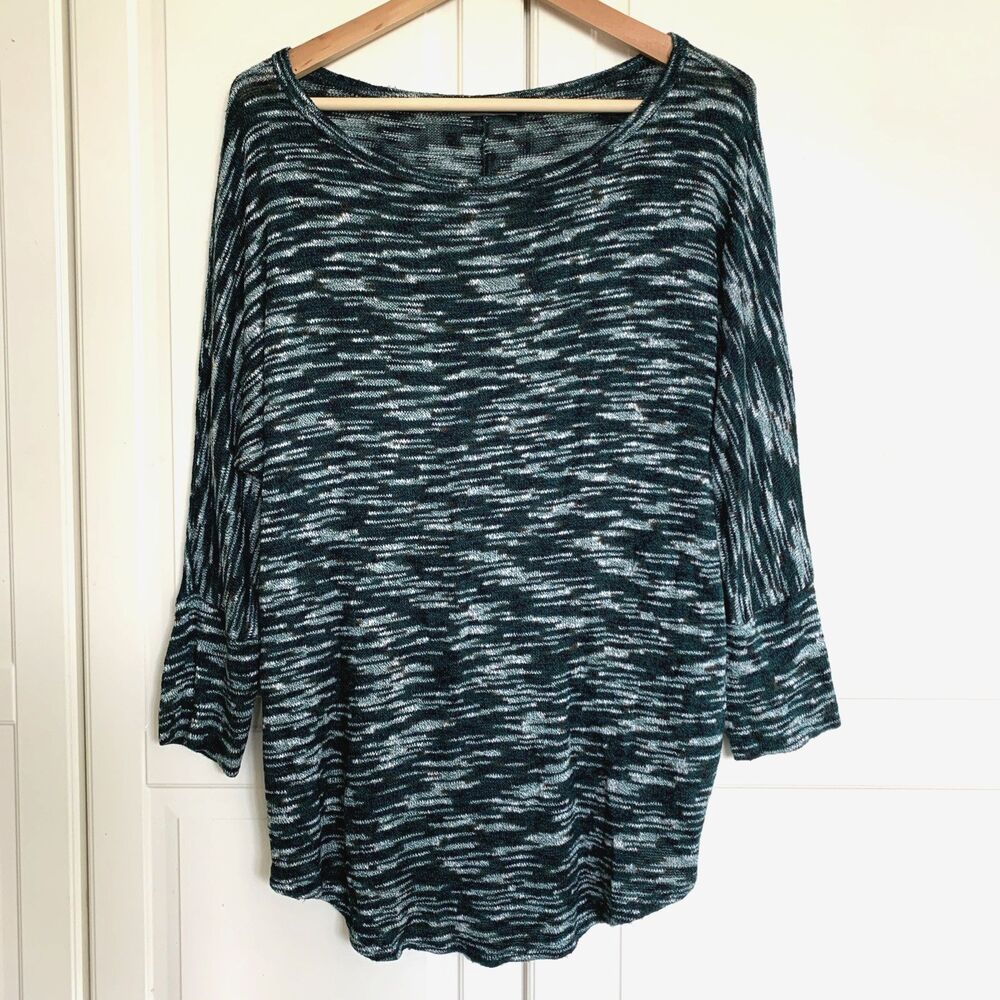Market & Spruce Green Black Pullover Sweater Knit Top Long Sleeve Womens XL